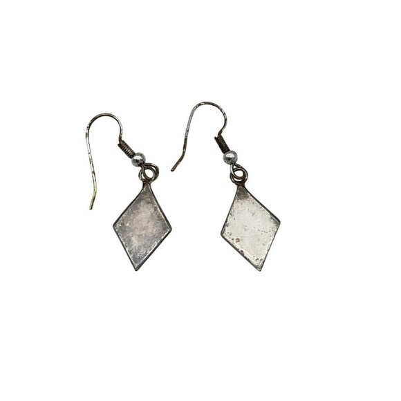 Unbranded Diamond Shaped Abalone Shell Silver Tone Dangle Fish Hook Earrings - Picture 2 of 4